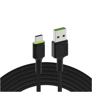 KABEL USB-A -* USB-C Green Cell RAY 120cm ZIELONY LED QUICK CHARGE 3.0 KABGC06