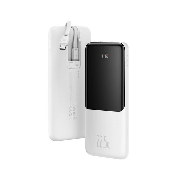 Baseus Elf Digital Display | Power Bank 10000mAh z kablem USB-C Lightning PD 20W Huawei 5A QC biały