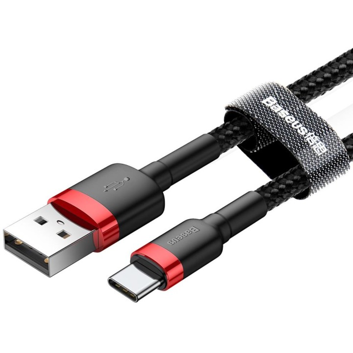 KABEL USB-A -* USB-C Baseus Cafule CATKLF-A91 50cm 3A QC 3.0 CZARNO-CZERWONY W OPLOCIE