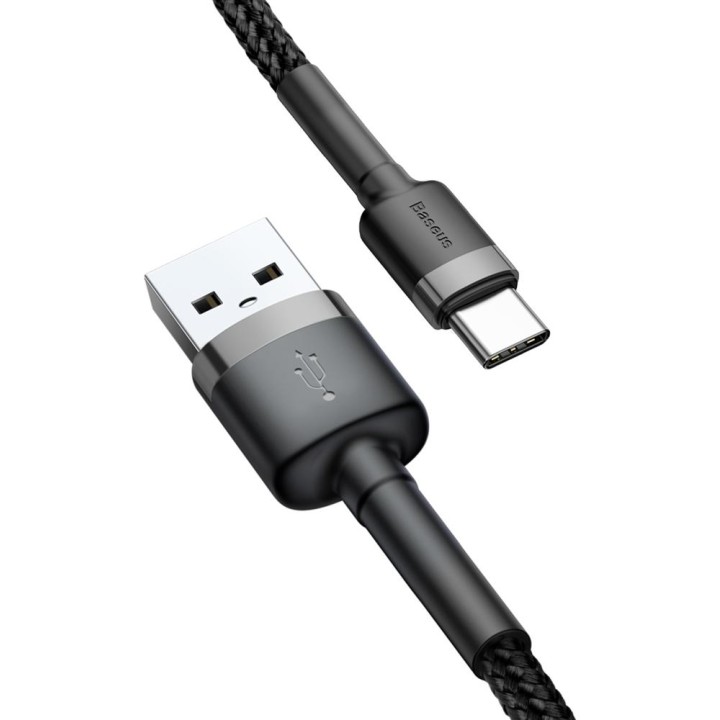 KABEL USB-A -* USB-C Baseus Cafule CATKLF-AG1 50cm 3A QC 3.0 CZARNO-SZARY W NYLONOWYM OPLOCIE