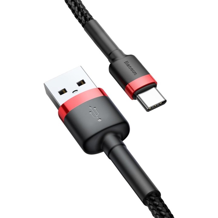 KABEL USB-A -* USB-C Baseus Cafule CATKLF-C91 200cm 2A QC 3.0 CZARNO-CZERWONY W OPLOCIE