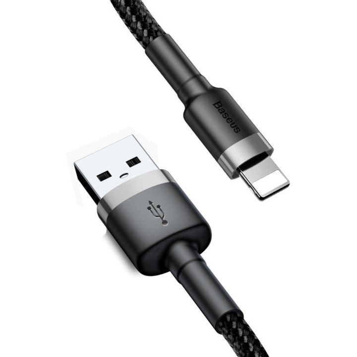 KABEL USB-A -* Lightning / iPhone Baseus Cafule CALKLF-AG1 50cm Apple 2.4A CZARNO-SZARY W OPLOCIE