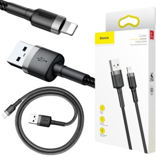 KABEL USB-A -* Lightning / iPhone Baseus Cafule CALKLF-AG1 50cm Apple 2.4A CZARNO-SZARY W OPLOCIE