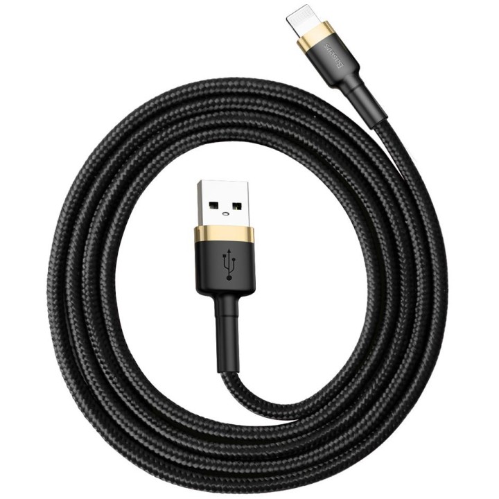 KABEL USB-A -* Lightning / iPhone Baseus Cafule CALKLF-BV1 100cm Apple 2.4A CZARNO-ZŁOTY W OPLOCIE