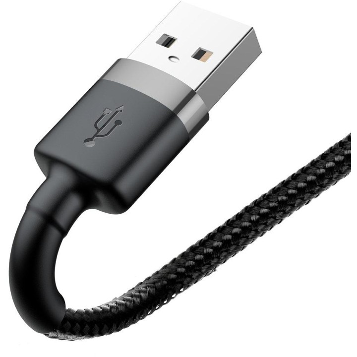 KABEL USB-A -* Lightning / iPhone Baseus Cafule CALKLF-CG1 200cm Apple 1.5A CZARNO-SZARY W OPLOCIE