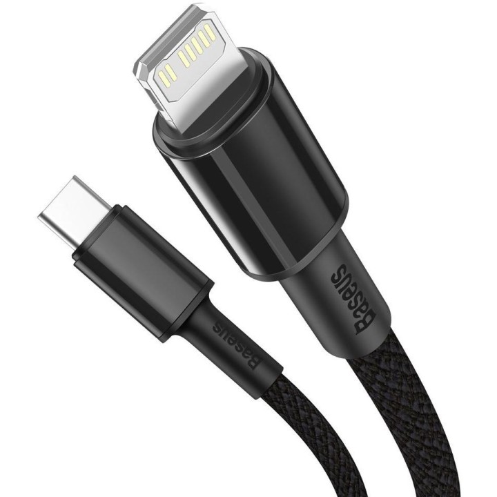 KABEL USB-C -* Lightning / iPhone Baseus Cafule CATLGD-01 1m 20W PD Quick Charging CZARNY W OPLOCIE