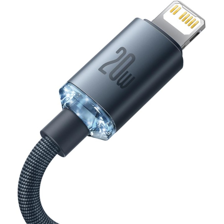 KABEL USB-C -* Lightning / iPhone Baseus Crystal CAJY000201 1.2m 20W PD Quick Charging CZARNY W OPLOCIE PREMIUM