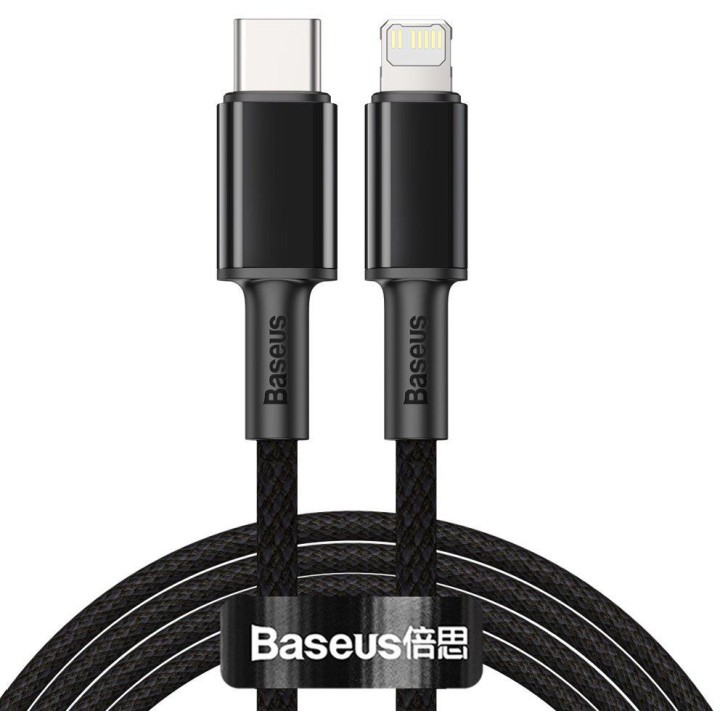 KABEL USB-C -* Lightning / iPhone Baseus Cafule CATLGD-A01 2m 20W PD Quick Charging CZARNY W OPLOCIE