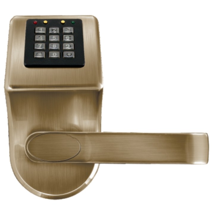 KLAMKA EURA ELH-70B9/BRASS z czytnikiem kart RFID i zamkiem szyfr. mosiądz