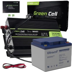 ZESTAW PRZETWORNICA Green Cell 12V-*230V 300W/600W CZYSTY SINUS + AKUMULATOR AGM 12V 45Ah