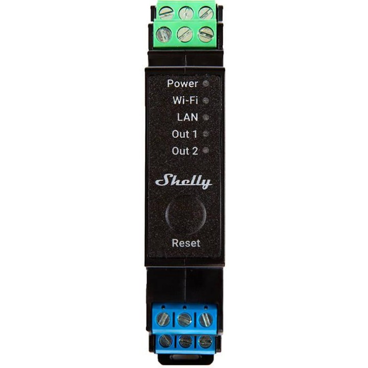 Shelly Pro 2PM 2-kanałowy przekaźnik roletowy z pomiarem energii na szynę DIN WIFI/LAN