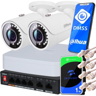 Zestaw monitoringu IP Dahua NVR 1TB 2 kamery tubowe 4MPx