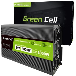 PRZETWORNICA NAPIĘCIA Green Cell PowerInverter LCD 24V -* 230V 3000/6000W CZYSTA SINUSOIDA