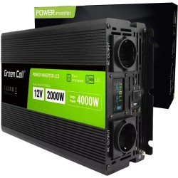 PRZETWORNICA NAPIĘCIA Green Cell PowerInverter LCD 12V -* 230V 2000W/4000W CZYSTA SINUSOIDA