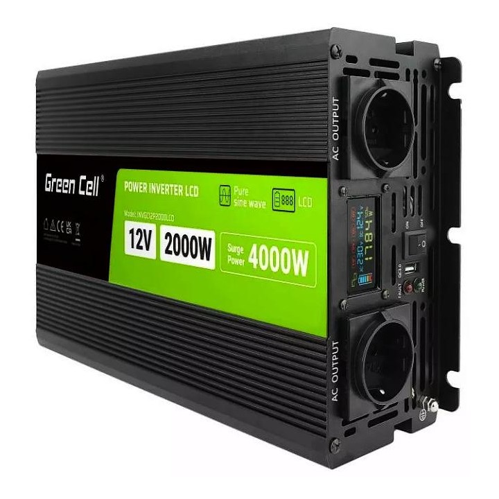 PRZETWORNICA NAPIĘCIA Green Cell PowerInverter LCD 12V -* 230V 2000W/4000W CZYSTA SINUSOIDA