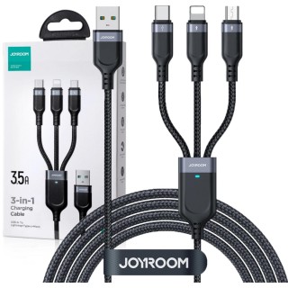 Kabel 3w1 USB-A / USB-C micro-USB Lightning Joyroom S-1T3018A18 30cm 3.5A w oplocie czarny