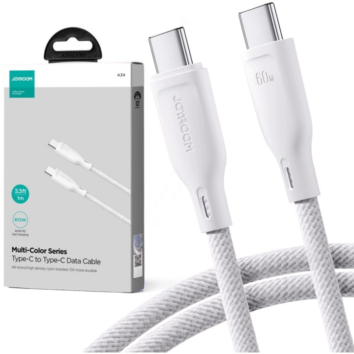 Kabel USB-C / USB-C Joyroom SA34-CC3 100cm 60W 5A PD w oplocie biały