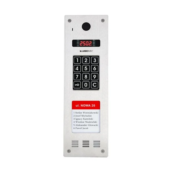 Laskomex CP-2533NR-040 Wąski panel audio pionowy, ze stali nierdzewnej, z czytnikiem RFID i DŁUŻSZĄ listą lokatorów (kompatybiln