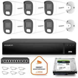 Zestaw do monitoringu IP Easycam 6 kamery z POE EC-IP-B5MP30DL-W 5MPx IR LED