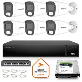 Zestaw do monitoringu IP Easycam 6 kamer z POE EC-IP-B8MP30DL-W 8MPx