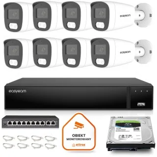 Zestaw do monitoringu IP Easycam 8 kamer z POE EC-IP-B8MP30DL-W 8MPx