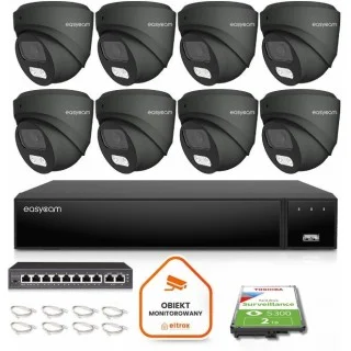 Zestaw do monitoringu IP Easycam 8 kamery z POE EC-IP-D8MP30DL-G IR LED 8MPx