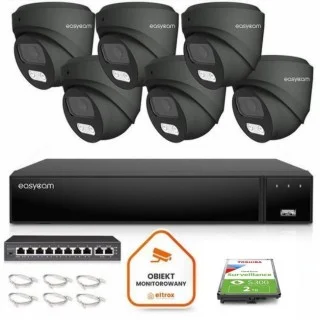 Zestaw do monitoringu IP Easycam 6 kamery z POE EC-IP-D8MP30DL-G 8MPx IR LED