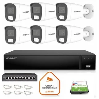 Zestaw do monitoringu IP Easycam 6 kamer z POE EC-IP-B8MP30DL-W 8MPx