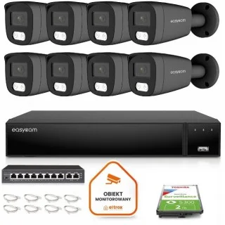 Zestaw do monitoringu IP Easycam 8 kamer z POE EC-IP-B8MP30DL-G 8MPx