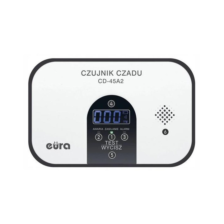 Czujnik czadu EURA CD-45A2 wolnostojący, bateryjny, wyswietlacz LCD