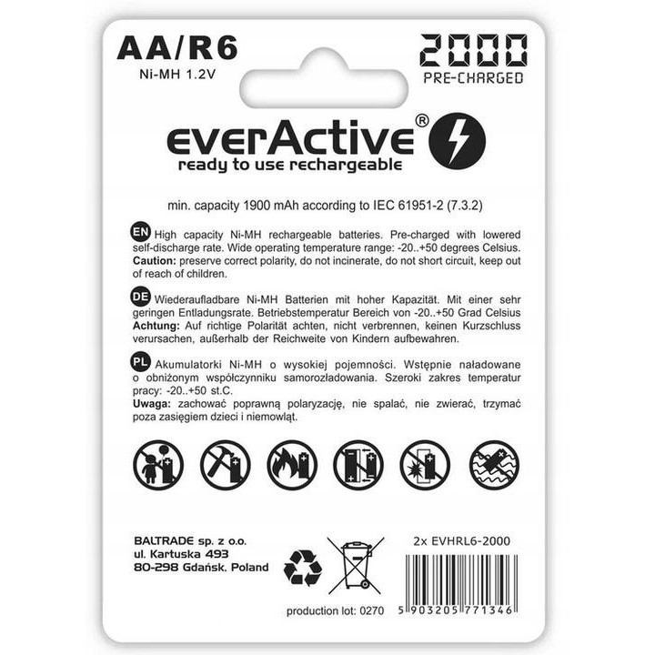 Akumulatorki R6 / AA Ni-MH everActive 2000mAh (box 2 szt.)
