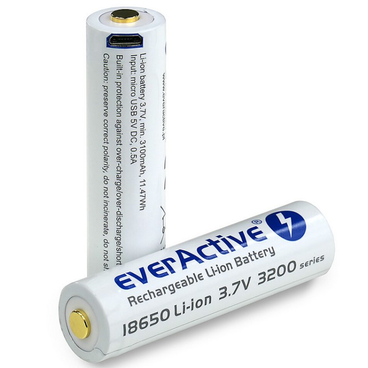 Akumulatorek 18650 Li-Ion 3,7V everActive 3200 mAh (1 szt.) z gniazdem micro USB
