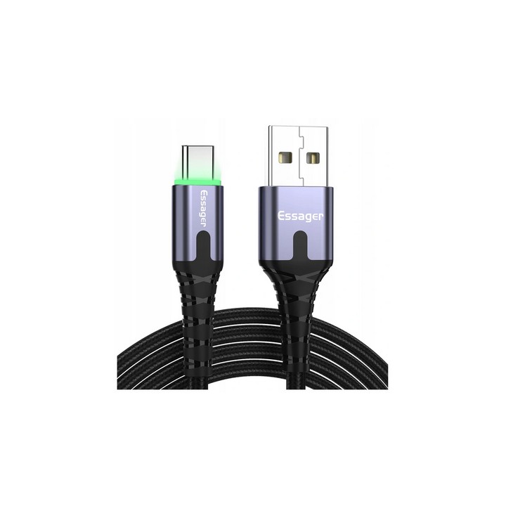  Kabel USB ESSAGER LED 1m QC3.0 3A typ C BLACK