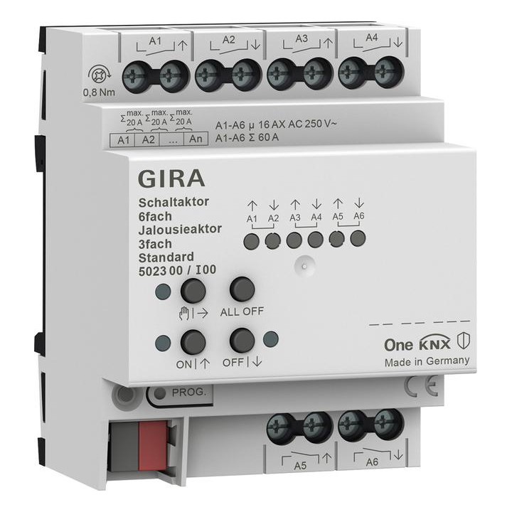 GIRA aktor przekaźnikowy/żaluzjowy 6x/3x 16 A standard KNX ONE 502300