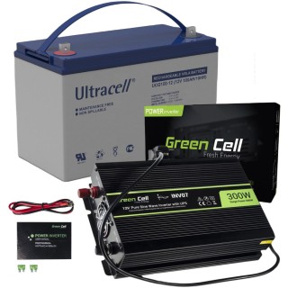 ZESTAW PRZETWORNICA Green Cell 12V-*230V 300W/600W CZYSTY SINUS + AKUMULATOR AGM ULTRACELL 12V 100Ah