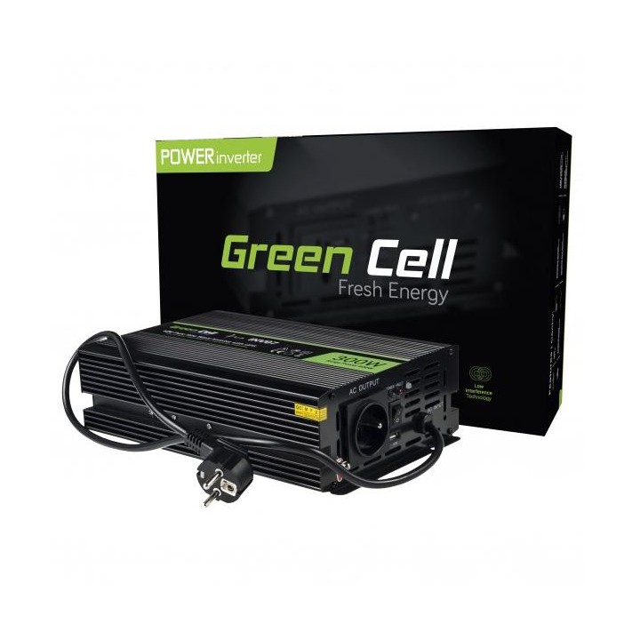 ZESTAW PRZETWORNICA Green Cell 12V-*230V 300W/600W CZYSTY SINUS + AKUMULATOR AGM GreenCell 12V 100Ah