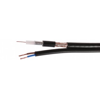 Przewód kabel koncentryczny z zasilaniem do CCTV CZARNY K60+2x0,5mm2 GETFORT 1m