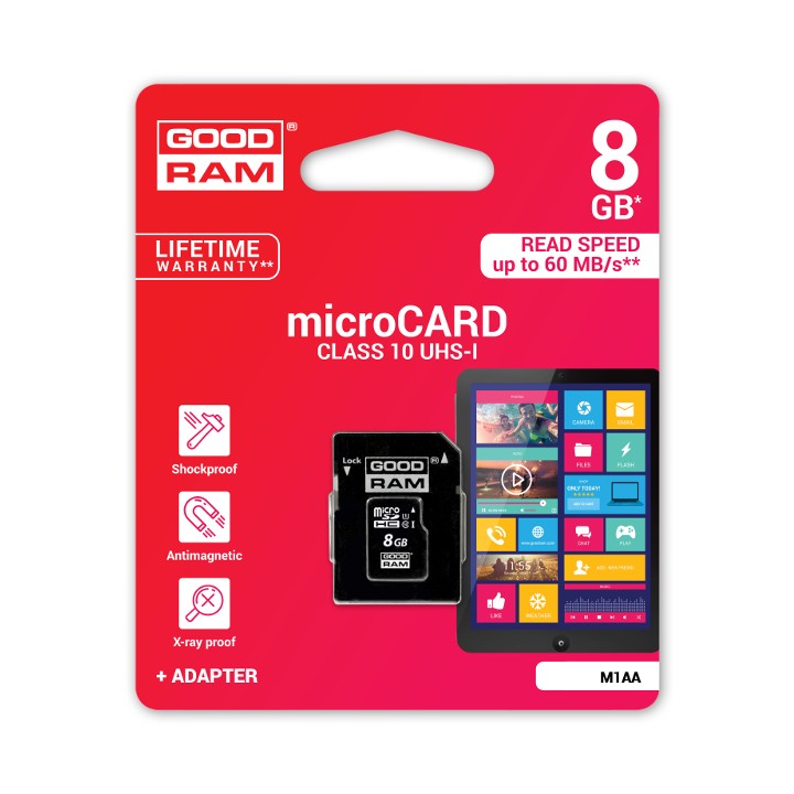 KARTA PAMIĘCI microSD GOODRAM UHS1 CL10 8GB + ADAPTER