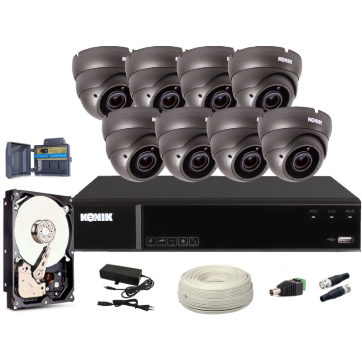 Zestaw CCTV, 8x Kamera FullHD/IR30, Rejestrator 8k. + 2TB