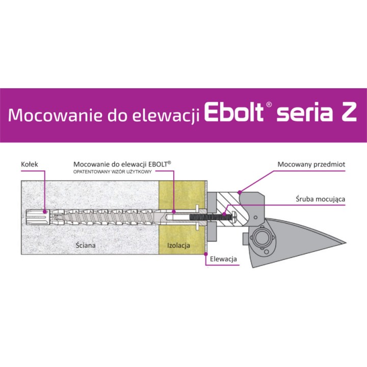 Kołek do mocowania na elewacji Ebolt 12*220 mm z gwintem wewnetrznym m5